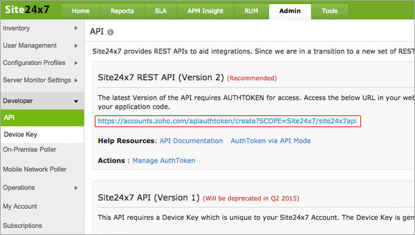 Site24x7 API Site24x7 API Key
